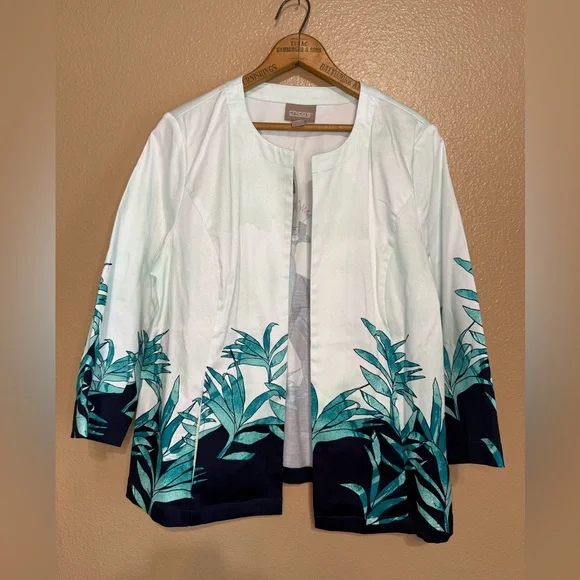 Chicos Floral Asian Watercolor Jacket Lightweight Open Tunic Cotton Travel NWT 1 - Picture 13 of 14